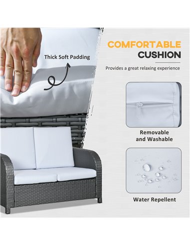 Outsunny 7 Seater Outdoor Rattan Garden Furniture Sets with Wicker Sofa, Reclining Armchair and Glass Table, Grey