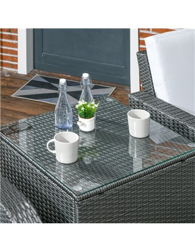 Outsunny 7 Seater Outdoor Rattan Garden Furniture Sets with Wicker Sofa, Reclining Armchair and Glass Table, Grey