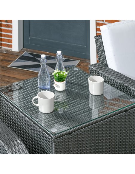 Outsunny 7 Seater Outdoor Rattan Garden Furniture Sets with Wicker Sofa, Reclining Armchair and Glass Table, Grey - pic 10276 | FastDaddyshop