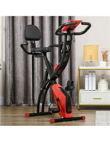 HOMCOM 2-in-1 Folding Exercise Bike with 8-Level Magnetic Resistance, Arm Resistance Band, Pulse Sensor, Red A90-196RD