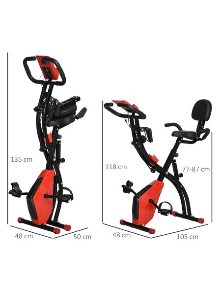 HOMCOM 2-in-1 Folding Exercise Bike with 8-Level Magnetic Resistance, Arm Resistance Band, Pulse Sensor, Red A90-196RD - pic 102765 | FastDaddyshop
