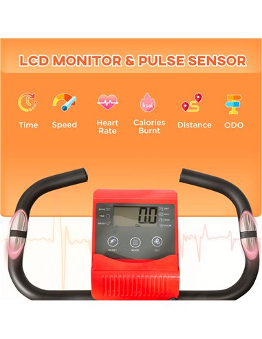 HOMCOM 2-in-1 Folding Exercise Bike with 8-Level Magnetic Resistance, Arm Resistance Band, Pulse Sensor, Red A90-196RD