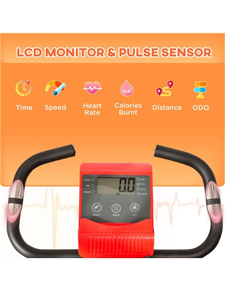 HOMCOM 2-in-1 Folding Exercise Bike with 8-Level Magnetic Resistance, Arm Resistance Band, Pulse Sensor, Red A90-196RD - pic 102766 | FastDaddyshop
