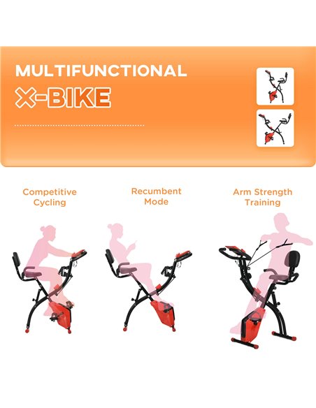 HOMCOM 2-in-1 Folding Exercise Bike with 8-Level Magnetic Resistance, Arm Resistance Band, Pulse Sensor, Red A90-196RD - pic 102769 | FastDaddyshop