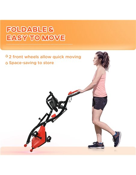 HOMCOM 2-in-1 Folding Exercise Bike with 8-Level Magnetic Resistance, Arm Resistance Band, Pulse Sensor, Red A90-196RD - pic 102770 | FastDaddyshop