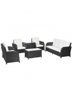 Outsunny 7 Seater Outdoor Rattan Garden Furniture Sets with Wicker Sofa, Reclining Armchair and Glass Table, Black