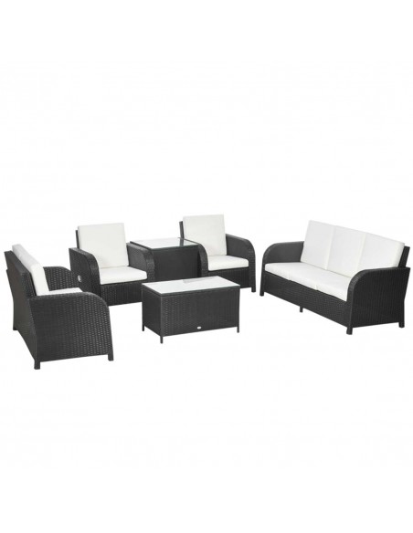 Outsunny 7 Seater Outdoor Rattan Garden Furniture Sets with Wicker Sofa, Reclining Armchair and Glass Table, Black - pic 10278 | FastDaddyshop