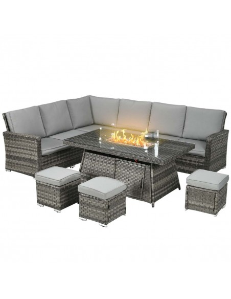 Outsunny 7 Pieces PE Rattan Garden Furniture Set with 50,000 BTU Gas Fire Pit Table, Grey - pic 10279 | FastDaddyshop