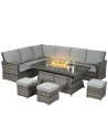 Outsunny 7 Pieces PE Rattan Garden Furniture Set with 50,000 BTU Gas Fire Pit Table, Grey