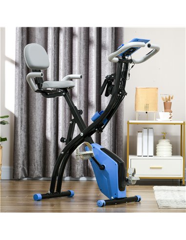 HOMCOM 2-in-1 Folding Exercise Bike with 8-Level Magnetic Resistance, Arm Resistance Band, Pulse Sensor, Blue A90-196LB