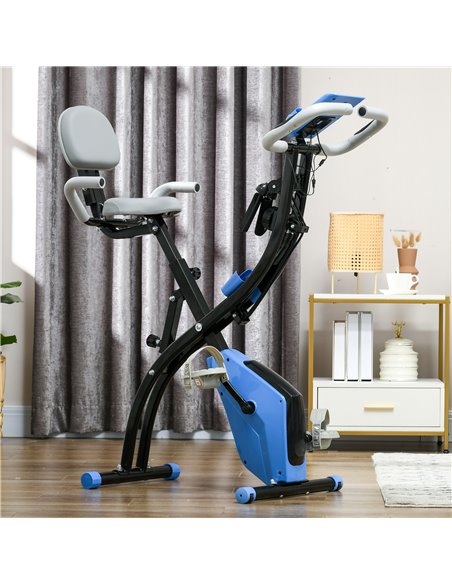 HOMCOM 2-in-1 Folding Exercise Bike with 8-Level Magnetic Resistance, Arm Resistance Band, Pulse Sensor, Blue A90-196LB - pic 102791 | FastDaddyshop