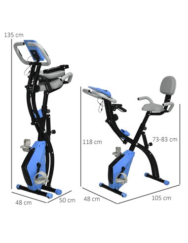 HOMCOM 2-in-1 Folding Exercise Bike with 8-Level Magnetic Resistance, Arm Resistance Band, Pulse Sensor, Blue A90-196LB