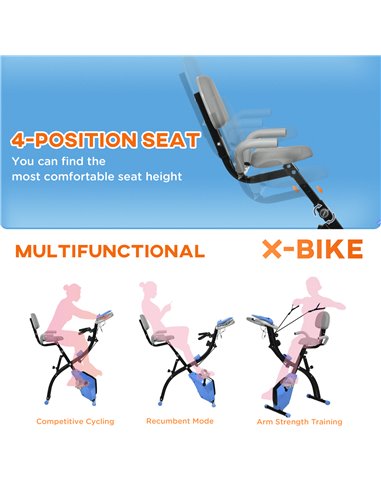 HOMCOM 2-in-1 Folding Exercise Bike with 8-Level Magnetic Resistance, Arm Resistance Band, Pulse Sensor, Blue A90-196LB