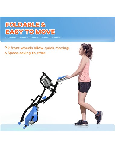 HOMCOM 2-in-1 Folding Exercise Bike with 8-Level Magnetic Resistance, Arm Resistance Band, Pulse Sensor, Blue A90-196LB