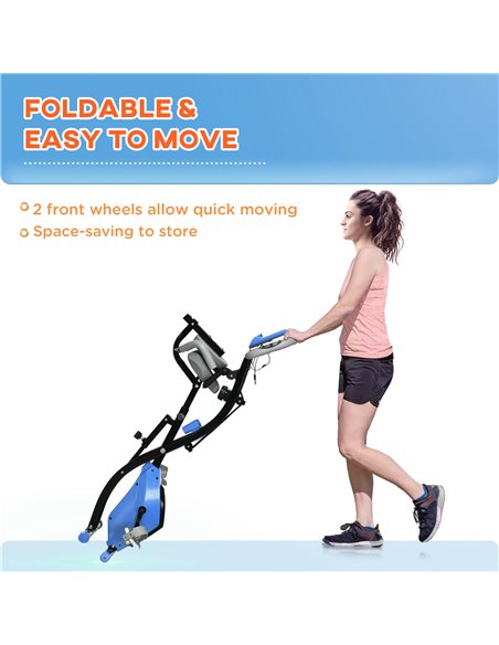 HOMCOM 2-in-1 Folding Exercise Bike with 8-Level Magnetic Resistance, Arm Resistance Band, Pulse Sensor, Blue A90-196LB - pic 102796 | FastDaddyshop