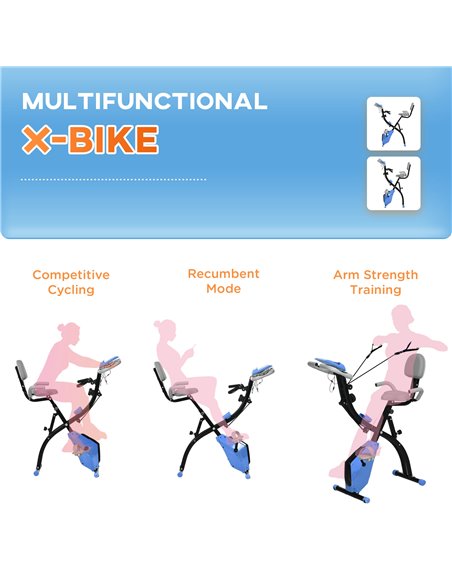 HOMCOM 2-in-1 Folding Exercise Bike with 8-Level Magnetic Resistance, Arm Resistance Band, Pulse Sensor, Blue A90-196LB - pic 102797 | FastDaddyshop