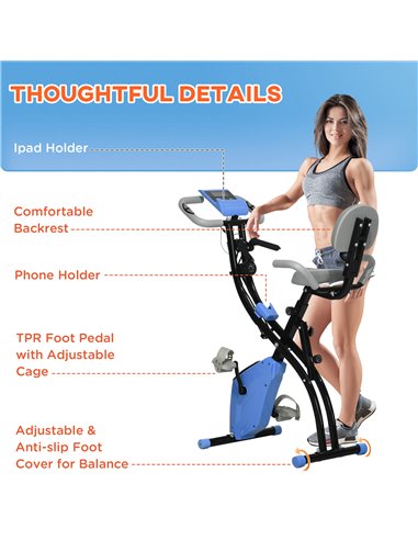 HOMCOM 2-in-1 Folding Exercise Bike with 8-Level Magnetic Resistance, Arm Resistance Band, Pulse Sensor, Blue A90-196LB