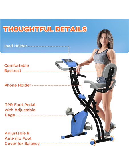 HOMCOM 2-in-1 Folding Exercise Bike with 8-Level Magnetic Resistance, Arm Resistance Band, Pulse Sensor, Blue A90-196LB - pic 102798 | FastDaddyshop