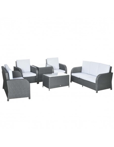 Outsunny 7 Seater Outdoor Rattan Garden Furniture Set with Wicker Sofa, Reclining Armchair and Glass Table, Grey - pic 10280 | FastDaddyshop