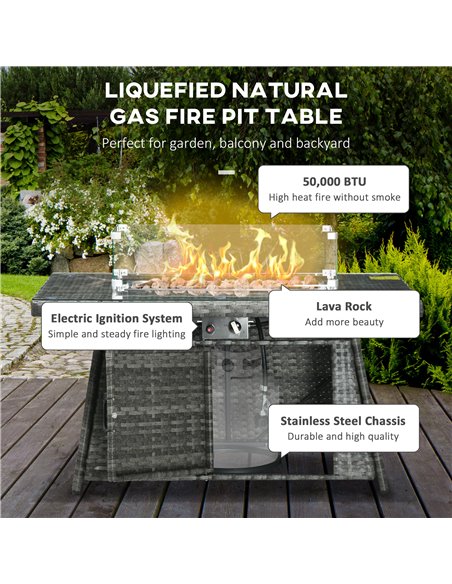 Outsunny 6 Seater Rattan Garden Furniture Set, Gas Fire Pit Table, Wicker Loveseat, 2 Armchairs and 2 Footstools, 6 Piece Patio  - pic 10291 | FastDaddyshop