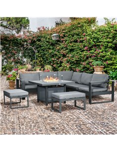 Outsunny 6-Piece Aluminium Garden Furniture Set with 50,000 BTU Gas Fire Pit Table, Grey 2