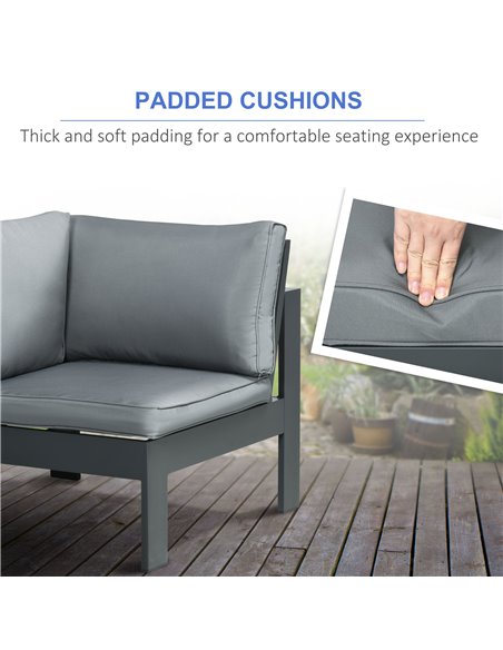 Outsunny 6-Piece Aluminium Garden Furniture Set, Outdoor Conversational Corner Sofa Loveseat Footstool Sectional w/Gas Fire Pit  - pic 10301 | FastDaddyshop