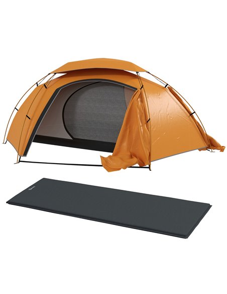 Outsunny Camping Tent with Self Inflatable Mattress, 1 Person Dome Tent with Removable Rainfly and Aluminium Frame, 2000mm Water - pic 103015 | FastDaddyshop