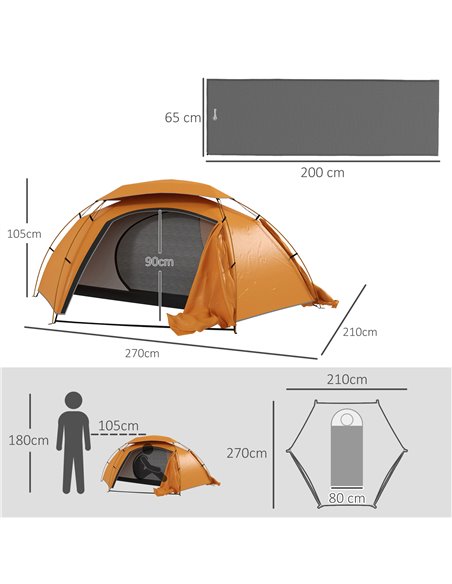 Outsunny Camping Tent with Self Inflatable Mattress, 1 Person Dome Tent with Removable Rainfly and Aluminium Frame, 2000mm Water - pic 103017 | FastDaddyshop