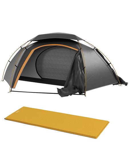 Outsunny Camping Tent with Self Inflatable Mattress, 1 Person Dome Tent with Removable Rainfly and Aluminium Frame, 2000mm Water - pic 103024 | FastDaddyshop