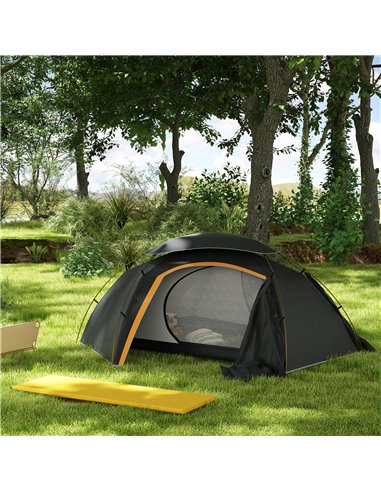 Outsunny Camping Tent with Self Inflatable Mattress, 1 Person Dome Tent with Removable Rainfly and Aluminium Frame, 2000mm Water