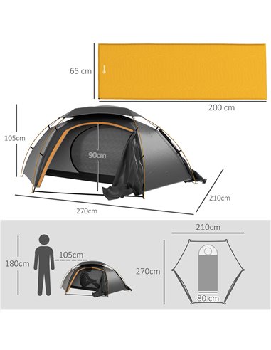 Outsunny Camping Tent with Self Inflatable Mattress, 1 Person Dome Tent with Removable Rainfly and Aluminium Frame, 2000mm Water