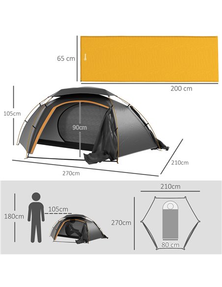 Outsunny Camping Tent with Self Inflatable Mattress, 1 Person Dome Tent with Removable Rainfly and Aluminium Frame, 2000mm Water - pic 103026 | FastDaddyshop