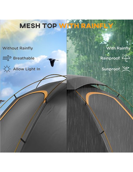 Outsunny Camping Tent with Self Inflatable Mattress, 1 Person Dome Tent with Removable Rainfly and Aluminium Frame, 2000mm Water - pic 103027 | FastDaddyshop