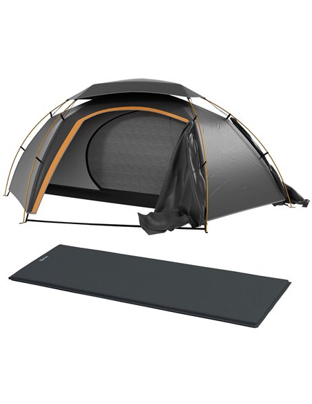 Outsunny Camping Tent with Self Inflatable Mattress, 1 Person Dome Tent with Removable Rainfly and Aluminium Frame, 2000mm Water - pic 103033 | FastDaddyshop