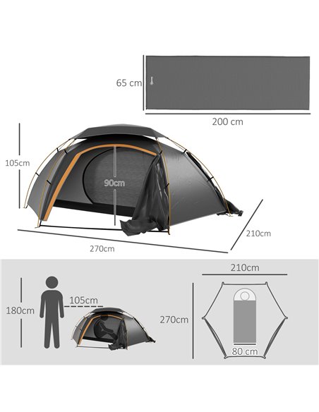 Outsunny Camping Tent with Self Inflatable Mattress, 1 Person Dome Tent with Removable Rainfly and Aluminium Frame, 2000mm Water - pic 103035 | FastDaddyshop