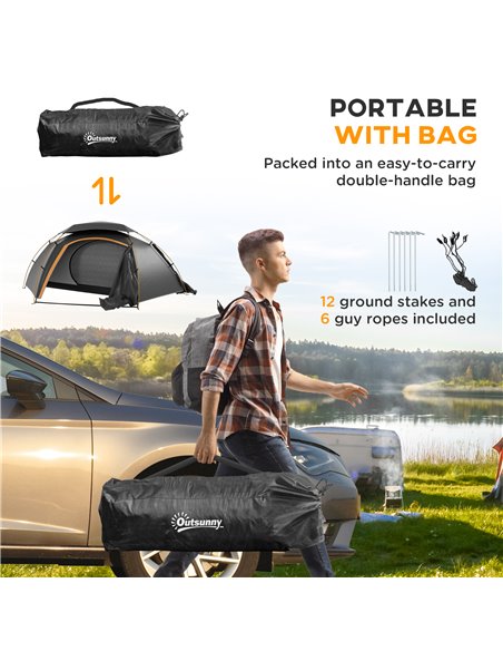 Outsunny Camping Tent with Self Inflatable Mattress, 1 Person Dome Tent with Removable Rainfly and Aluminium Frame, 2000mm Water - pic 103039 | FastDaddyshop