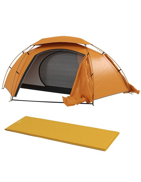Outsunny Camping Tent with Self Inflatable Mattress, 1 Person Dome Tent with Removable Rainfly and Aluminium Frame, 2000mm Water - pic 103042 | FastDaddyshop