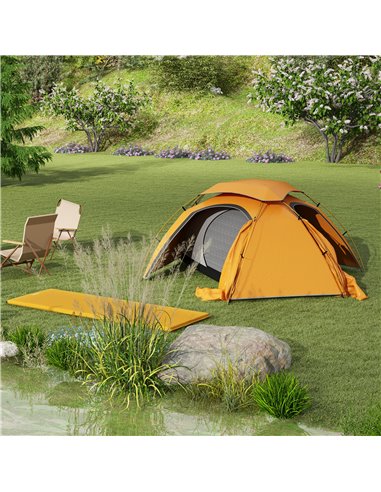 Outsunny Camping Tent with Self Inflatable Mattress, 1 Person Dome Tent with Removable Rainfly and Aluminium Frame, 2000mm Water