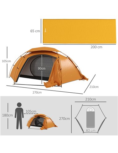 Outsunny Camping Tent with Self Inflatable Mattress, 1 Person Dome Tent with Removable Rainfly and Aluminium Frame, 2000mm Water