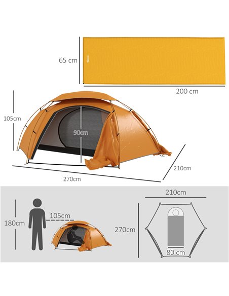 Outsunny Camping Tent with Self Inflatable Mattress, 1 Person Dome Tent with Removable Rainfly and Aluminium Frame, 2000mm Water - pic 103044 | FastDaddyshop