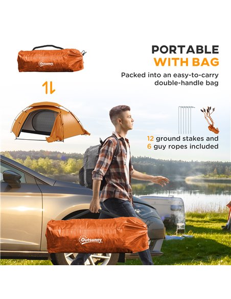 Outsunny Camping Tent with Self Inflatable Mattress, 1 Person Dome Tent with Removable Rainfly and Aluminium Frame, 2000mm Water - pic 103048 | FastDaddyshop