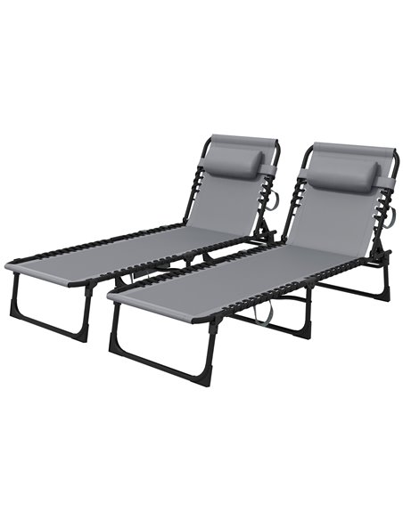 Outsunny Portable Sun Lounger Set of 2, Folding Camping Bed Cot, Reclining Lounge Chair 5-position Adjustable Backrest with Side - pic 103276 | FastDaddyshop