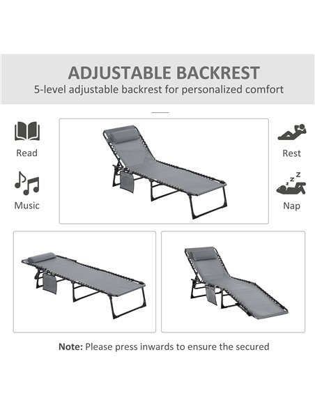Outsunny Portable Sun Lounger Set of 2, Folding Camping Bed Cot, Reclining Lounge Chair 5-position Adjustable Backrest with Side - pic 103279 | FastDaddyshop
