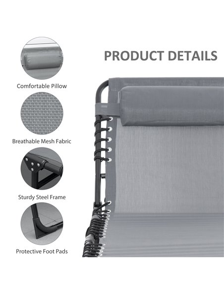 Outsunny Portable Sun Lounger Set of 2, Folding Camping Bed Cot, Reclining Lounge Chair 5-position Adjustable Backrest with Side - pic 103280 | FastDaddyshop