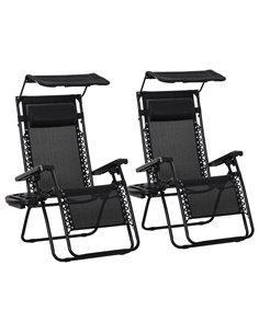 Outsunny 2 Piece Foldable Reclining Garden Chair with Headrest, Zero Gravity Deck Sun Lounger Seat Chair with Footrest, Armrest,