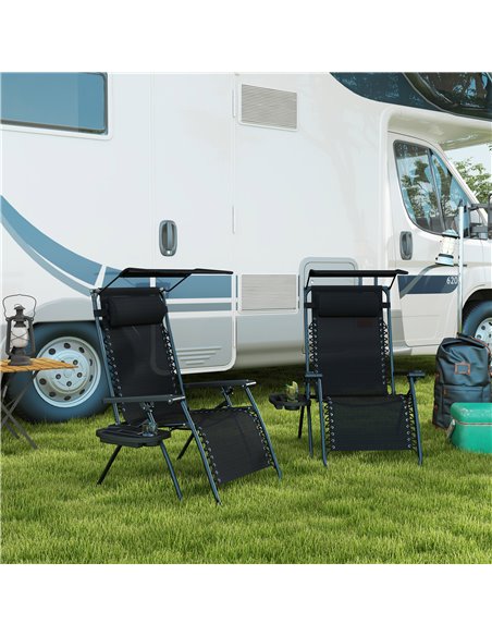 Outsunny 2 Piece Foldable Reclining Garden Chair with Headrest, Zero Gravity Deck Sun Lounger Seat Chair with Footrest, Armrest, - pic 103286 | FastDaddyshop