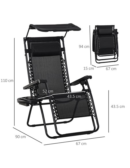 Outsunny 2 Piece Foldable Reclining Garden Chair with Headrest, Zero Gravity Deck Sun Lounger Seat Chair with Footrest, Armrest, - pic 103287 | FastDaddyshop