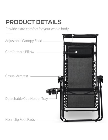Outsunny 2 Piece Foldable Reclining Garden Chair with Headrest, Zero Gravity Deck Sun Lounger Seat Chair with Footrest, Armrest, - pic 103288 | FastDaddyshop