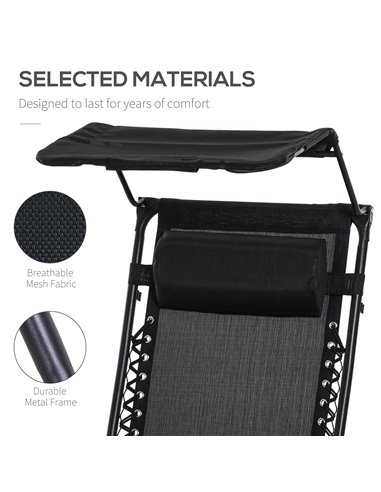 Outsunny 2 Piece Foldable Reclining Garden Chair with Headrest, Zero Gravity Deck Sun Lounger Seat Chair with Footrest, Armrest,