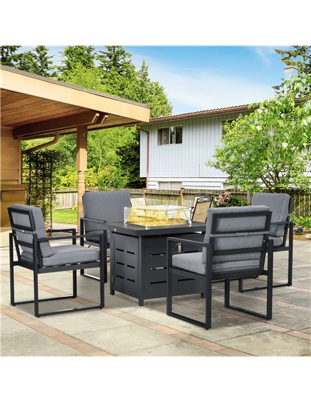 Outsunny 5-Piece Aluminium Garden Furniture Sets, 4 Seater Outdoor Conversational Sofa Sectional with Gas Fire Pit Table for Yar - pic 10329 | FastDaddyshop